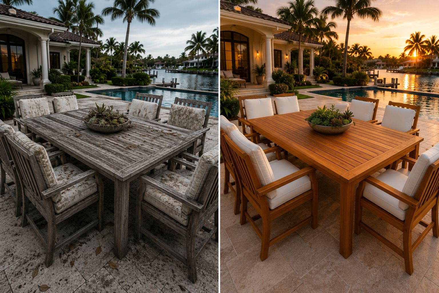 Restaurant hospitality teak restoration before and after