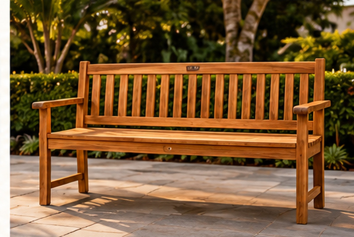 Restored outdoor teak bench finish