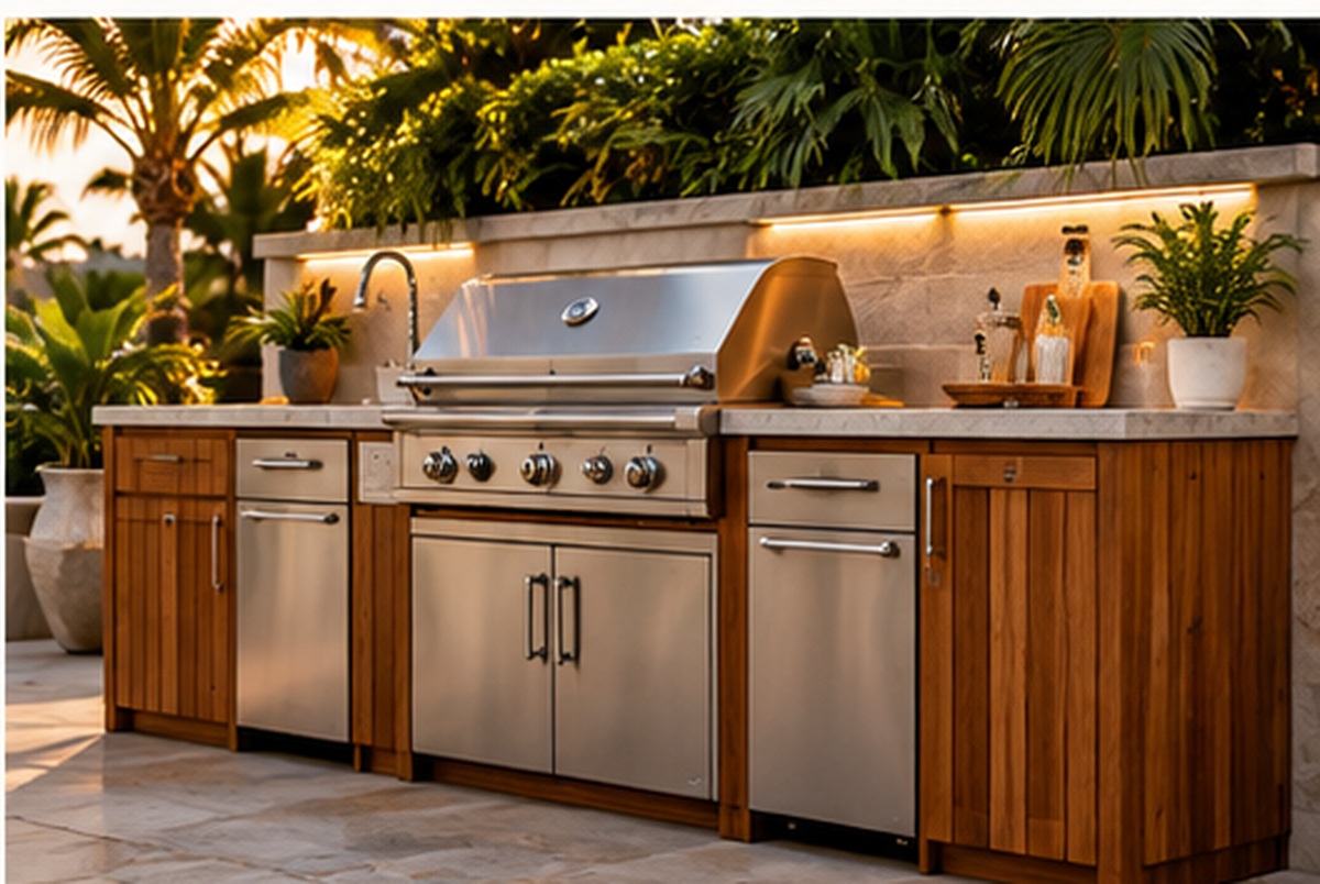 Outdoor kitchen wood finish