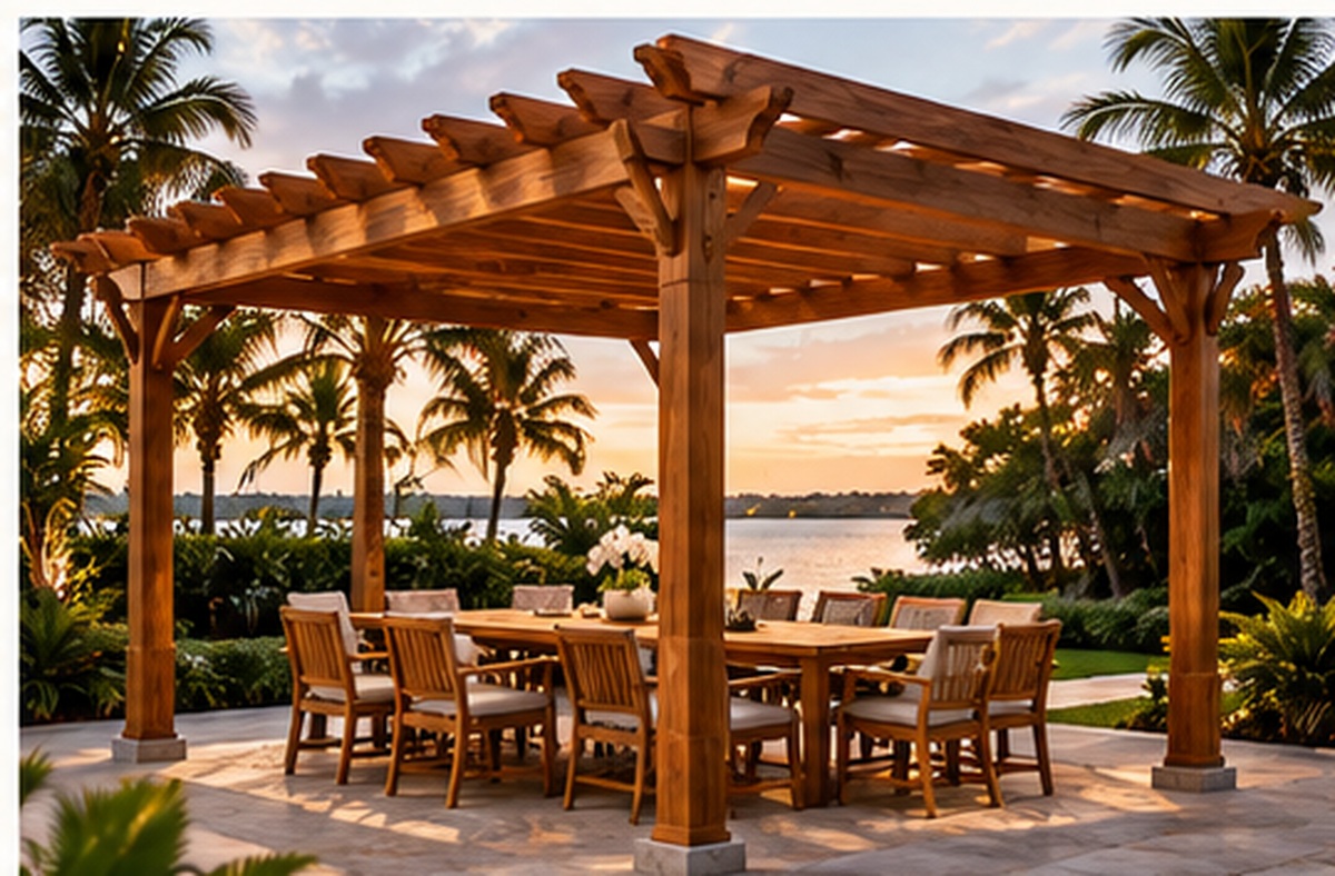 Exterior teak wood pergola finish